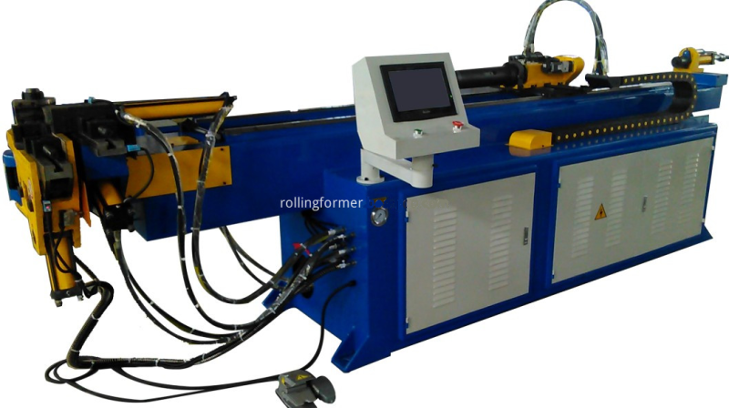 CNC tube bender with control screen and bending head