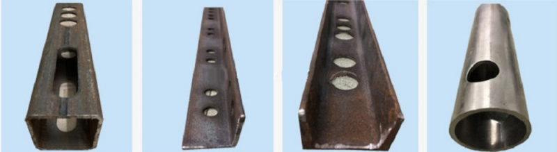 Bilateral arc cutting machine: notched and punched tube end samples