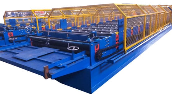 Metal IBR tile making machine: forming line with guard rail in the workshop