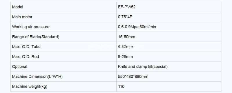Automatic single head tube end deburring machine: model and specification table