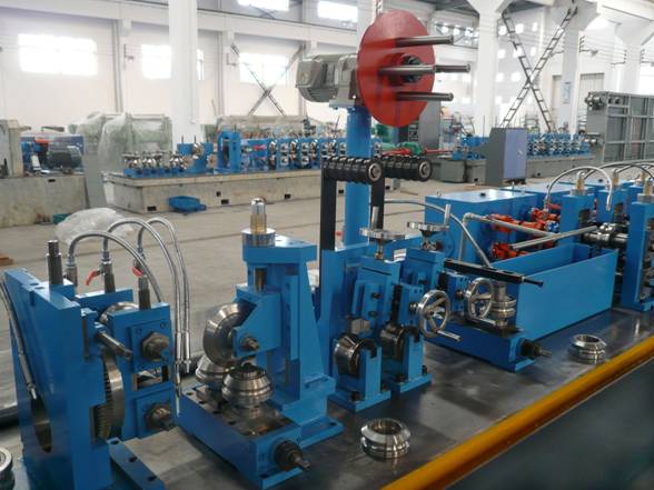 Tube mill line in the workshop with steel coil
