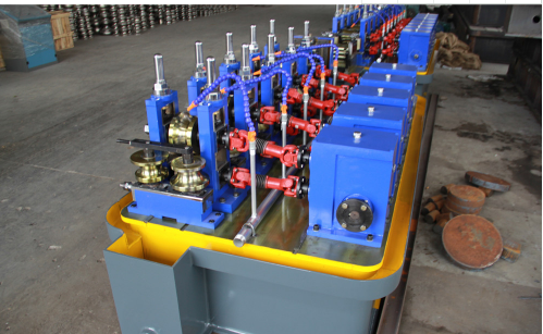Straight seam HF ERW pipe mill: forming stands on the workshop floor