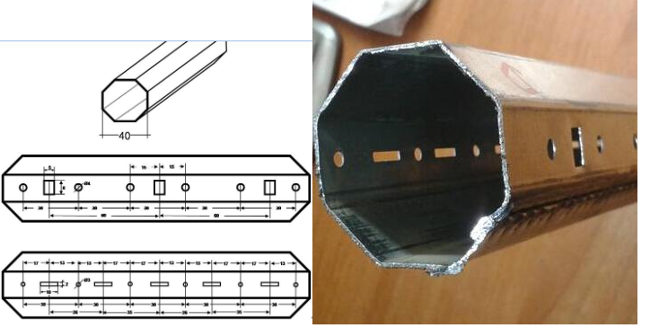 Octagonal pipe profile: forming drawing and finished octagonal tube