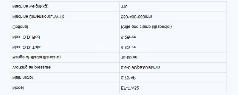 Portable chamfering machine: model and specification table